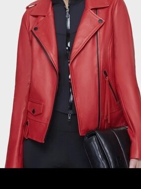RUDSAK Red Black Leather Moto Jacket Women Medium New Tags Box